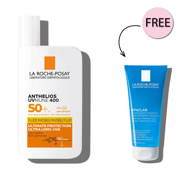 La Roche-Posay Anthelios UVMune 400 Invisible Sunscreen SPF50+ 50ml + Free Effaclar Gel 50ml