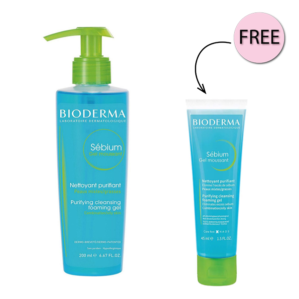 Bioderma Sebium Gel Moussant Purifying Cleansing Foaming Gel 200ml + Free Sebium Gel 45ml